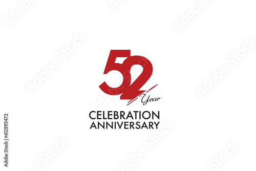 52nd, 52 years, 52 year anniversary with red color isolated on white background, vector design for celebration vector