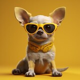 dog cute chihuahua background puppy pet yellow glasses fun animal portrait. Generative AI.