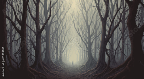 Illustration of wooden cross inside of trees in fog hd wallpaper