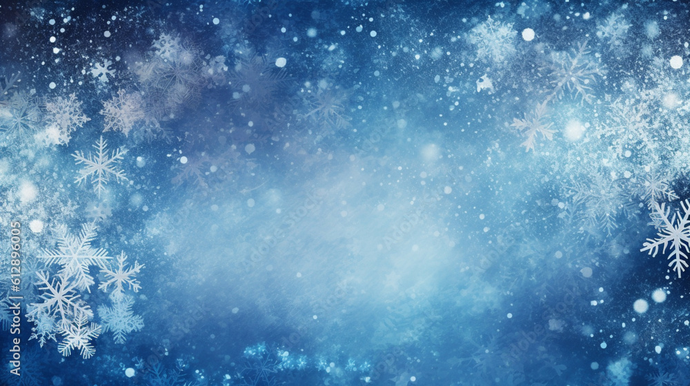 Christmas winter blue background with snowflakes and space for text.
Merry Christmas & Happy New Year concept.