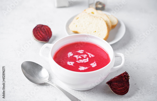 Beet puree soup in a bowl