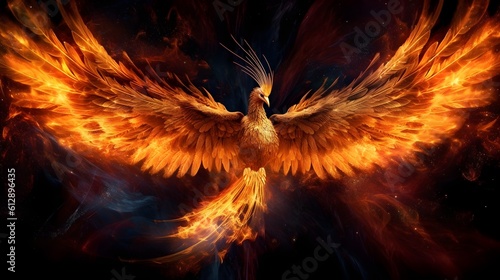Phoenix Ignition  Suggestion of a Majestic Phoenix Rising From Raging Flames - Generative AI
