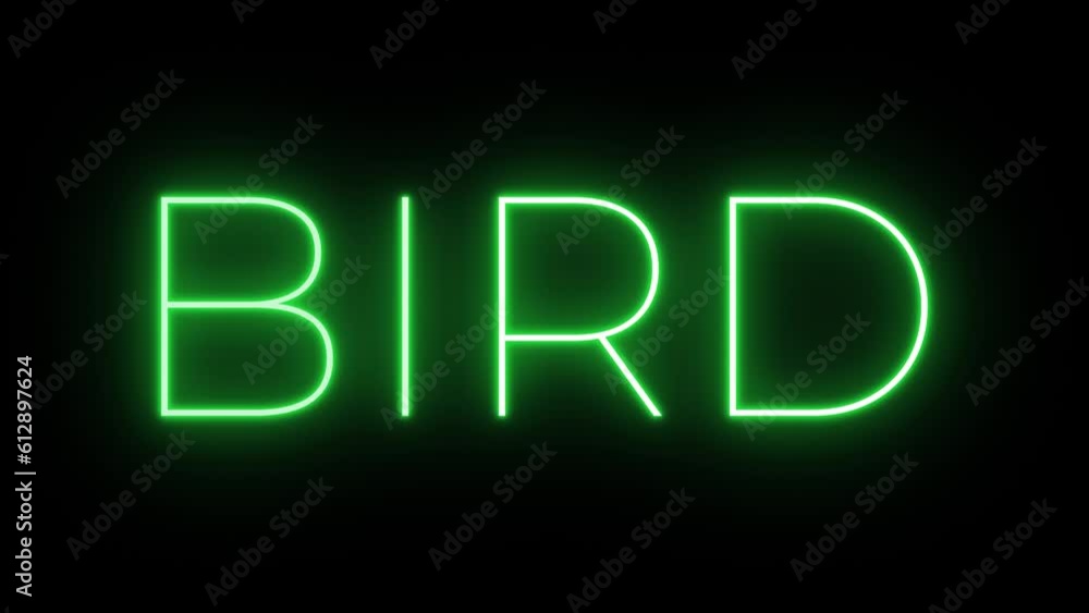 Flickering neon green glowing bird text animated black background Flickering neon green glowing bird text animated black background