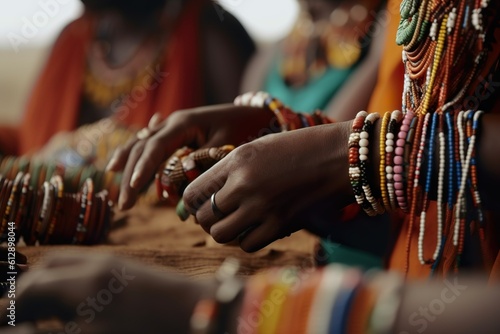 Artesanas africanas elaborando pulseras tradicionales con habilidad y destreza