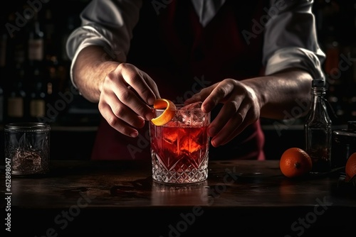 Experto camarero creando exquisito cóctel con destreza y estilo