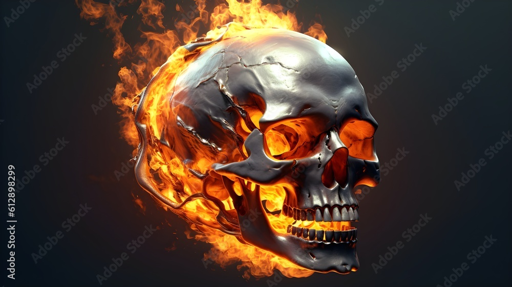 Metallic Skull Engulfed in Flames - Generative AI