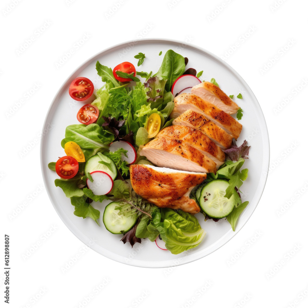 Plate of Grilled Chicken with Salad Isolated on a Transparent Background. Generative AI Plate of Grilled Chicken with Salad Isolated on a Transparent Background. Generative AI
