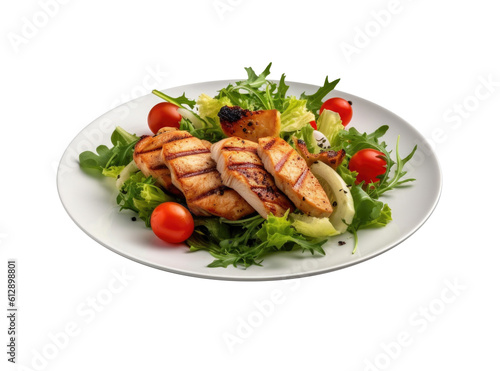Plate of Grilled Chicken with Salad Isolated on a Transparent Background. Generative AI