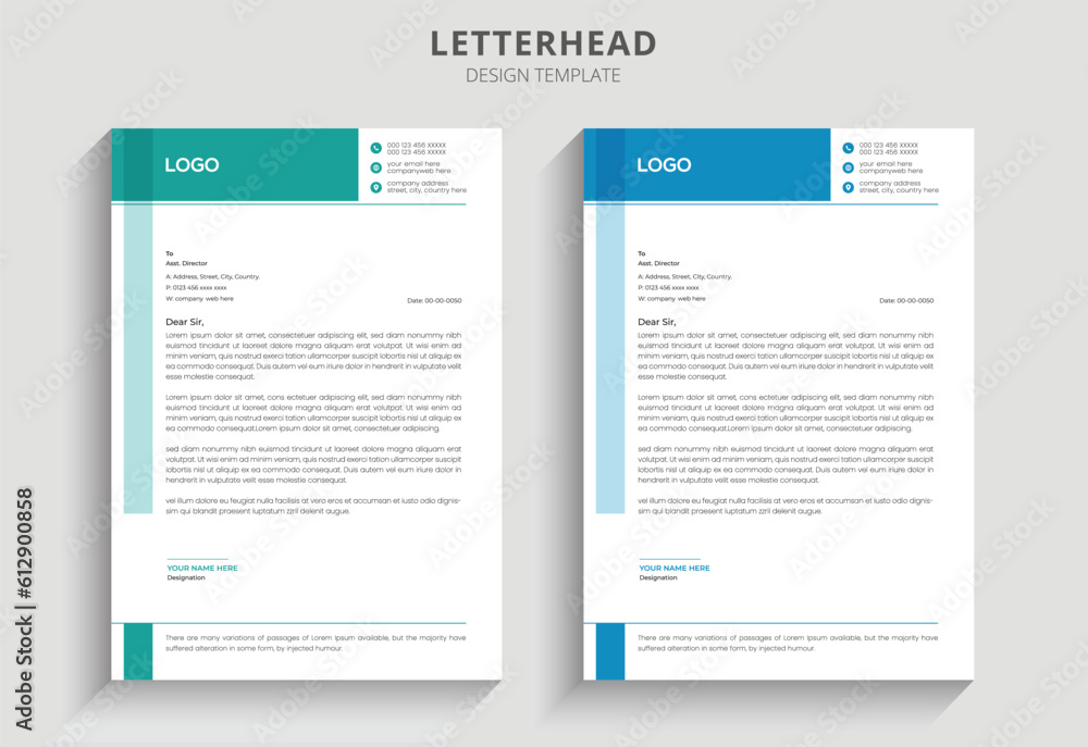 Professional corporate simple business letterhead design and business document template. 