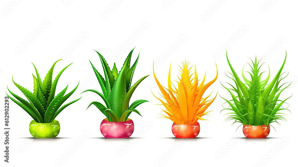 Fototapeta premium Collection of Aloe Vera isolated. Generative ai