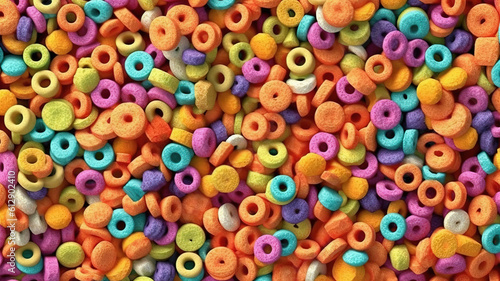 Multigrain cereals in a form of rings, close-up, food background. Generative ai
