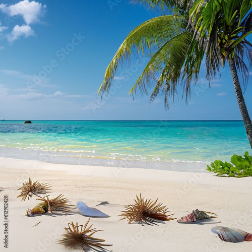 beach with palm trees generative ai 