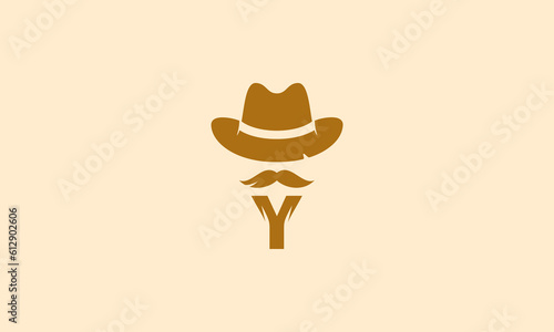 combination pictogram logo cowboy hat with mustache and letter Y as beard