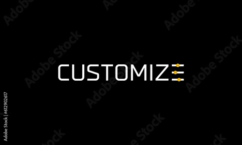 logotype typography logo named 'customize' with letter E as the icon graphic