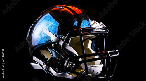 Football helmet on black background. Generative ai © MdMaruf