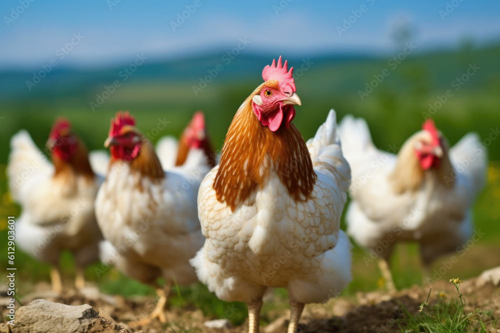 rooster or hens. farm animals. generative ai