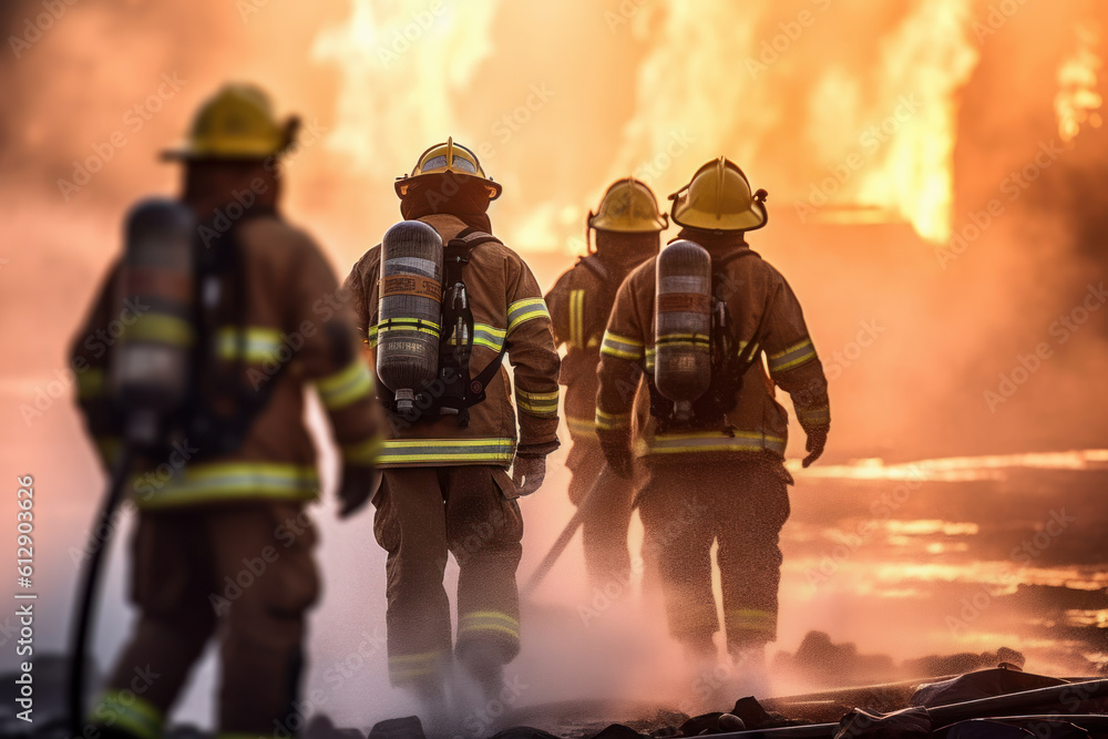firefighters walking to fire. bravery and courage. generative ai firefighters walking to fire. bravery and courage. generative ai