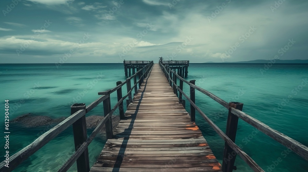 wooden pier on the sea, generative AI 