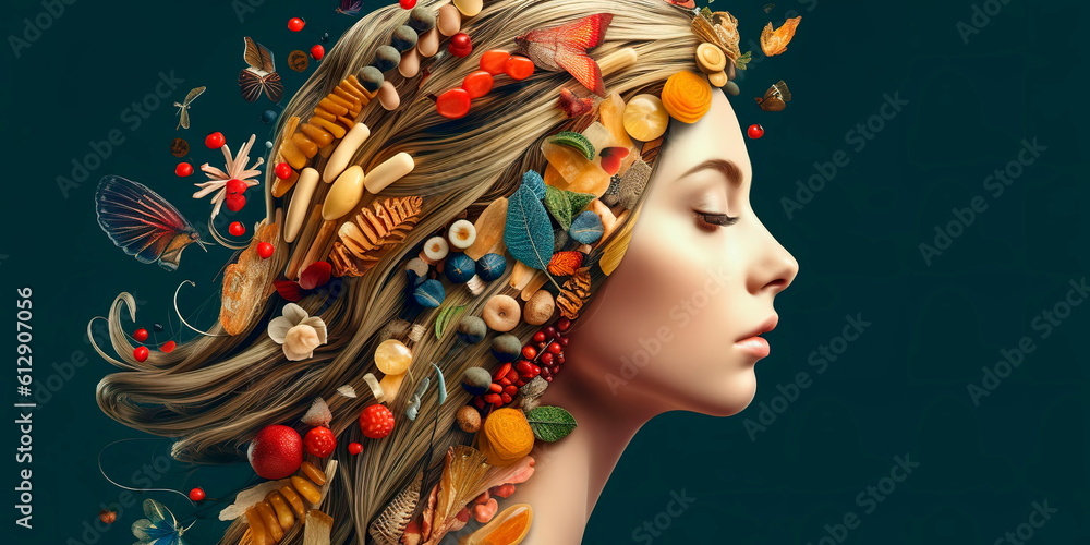 benefits of incorporating natural dietary supplements, such as collagen, biotin, and omega-3 fatty acids, into daily routines to promote healthy hair, skin, and nails. Generative AI - obrazy, fototapety, plakaty 