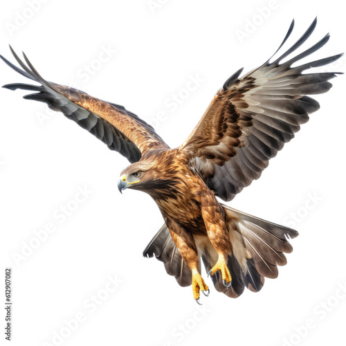a Golden Eagle in flight in various positions, magnificent Raptor Wildlife-themed, photorealistic illustrations in a PNG, cutout, and isolated. Generative AI