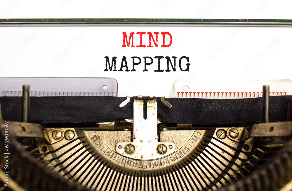 Mind mapping symbol. Concept words Mind mapping typed on beautiful old retro typewriter. Beautiful white background. Business, support, motivation, psychological and mind mapping concept. Copy space.