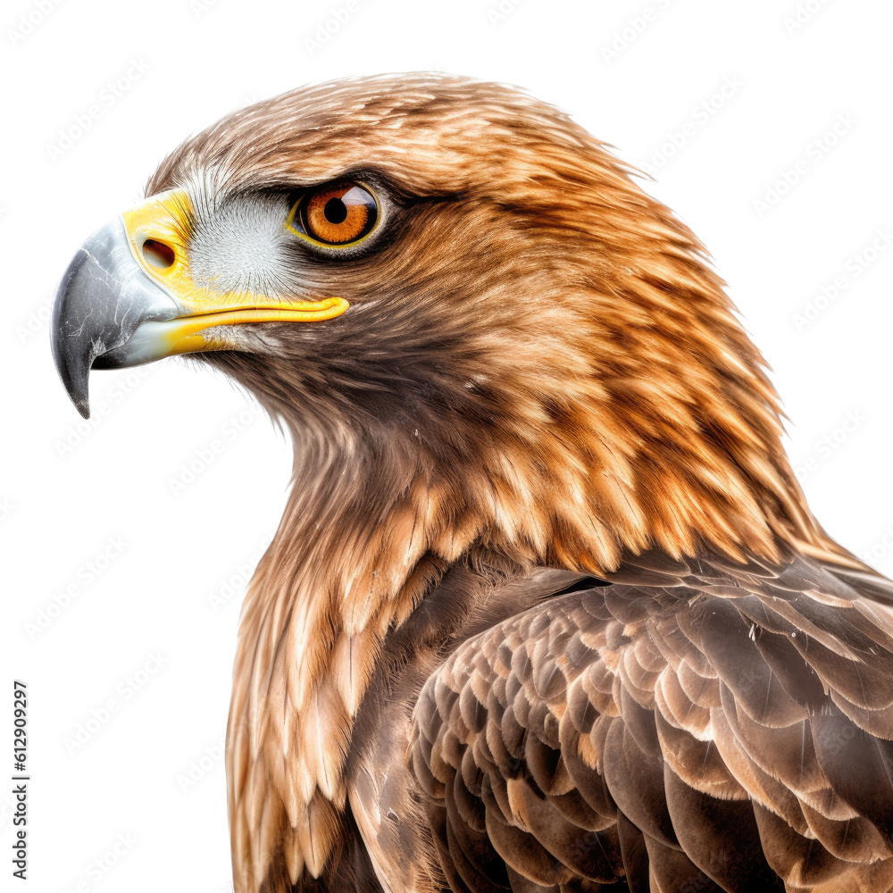 Obraz premium a Golden Eagle portrait in various positions, magnificent raptor Wildlife-themed, photorealistic illustrations in a PNG, cutout, and isolated. Generative AI