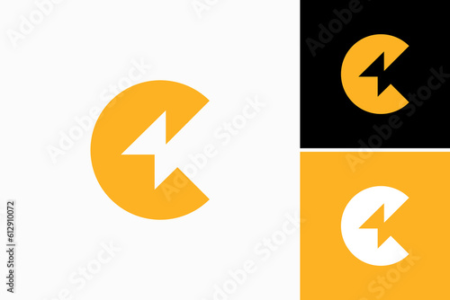 letter c with bolt electric logo vector premium template