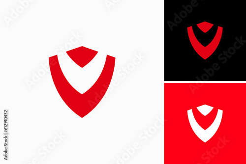 letter v on shield logo vector premium template
