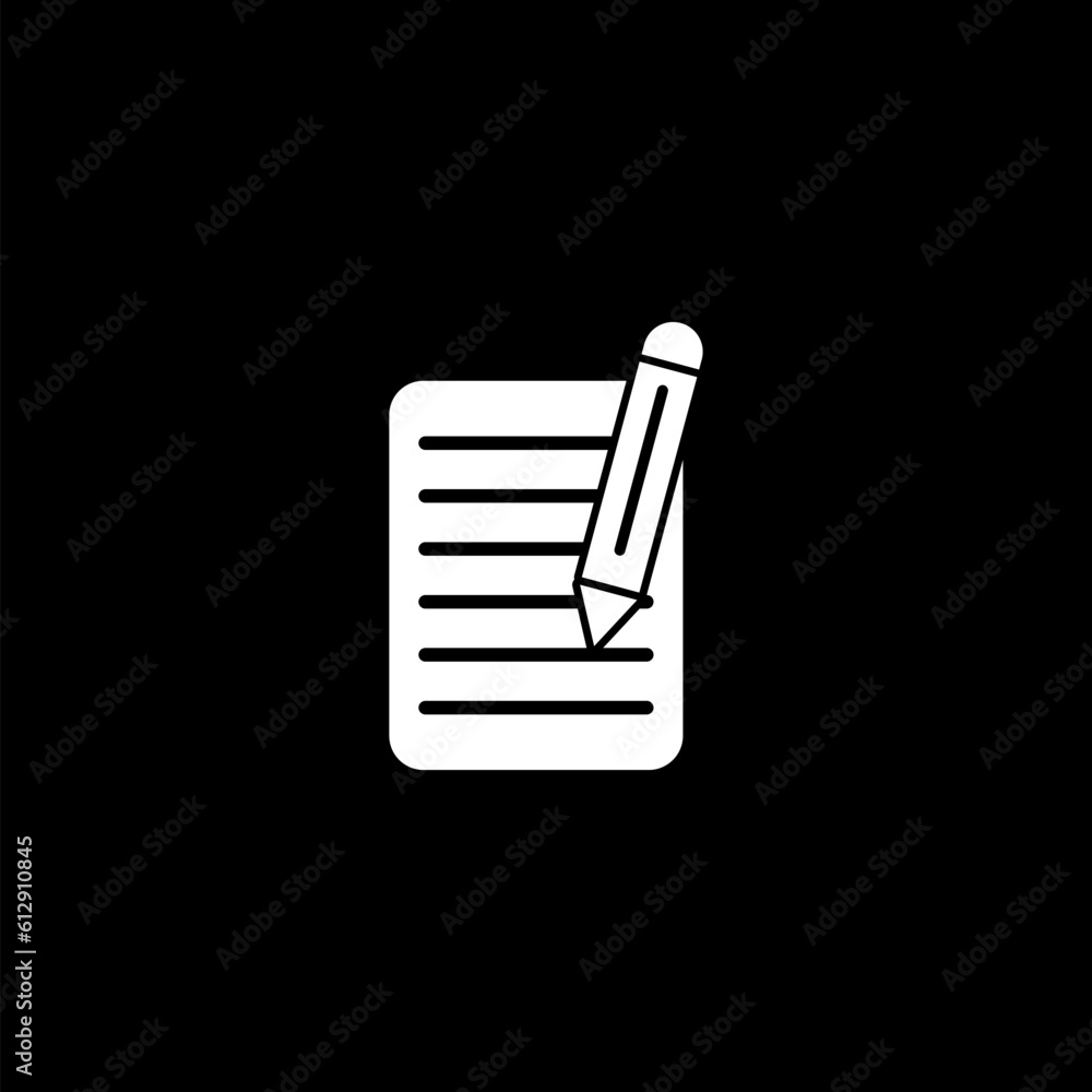 Pencil icon illustration with notes isolated on black background Pencil icon illustration with notes isolated on black background