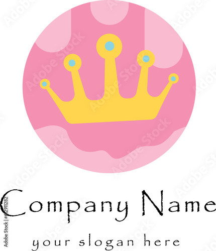 Flat crown logo on a pink circle background. Usable for Business and Branding Logos. Flat Vector Logo Design Template