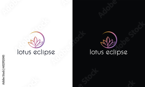 Vector logo on which an abstract image of an eclipse of the moon and a lotus.