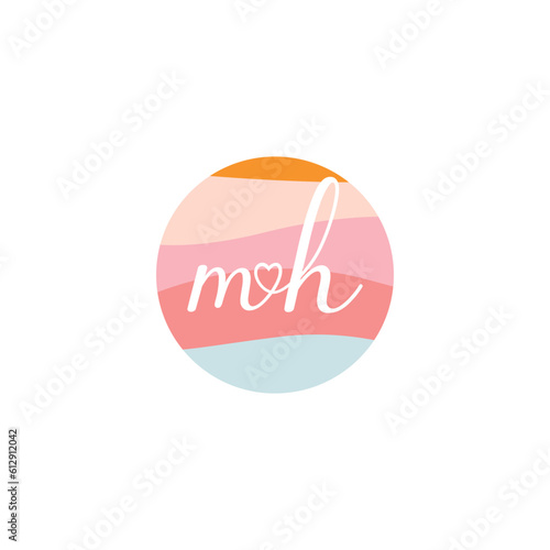 M H letter logo with love 