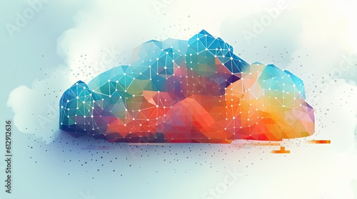 cloud computing icon on low polygonal style for technology cloud computing for data transmission, database, data storage, and backup. Networking and Internet service concept