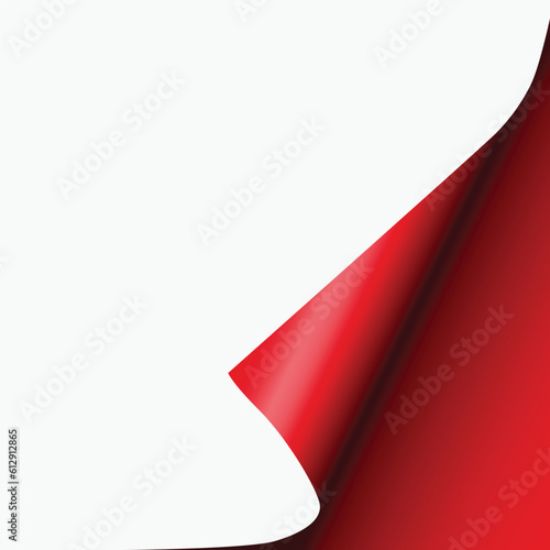 Paper page with curled corner on red. Template for design. Vector illustration