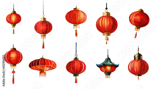 Watercolor Chinese lantern set.  photo