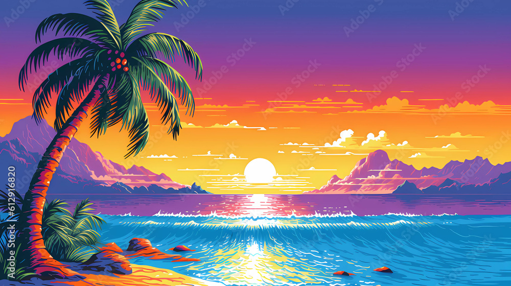 Tropical Summer Sea Beach Illustration Generative AI