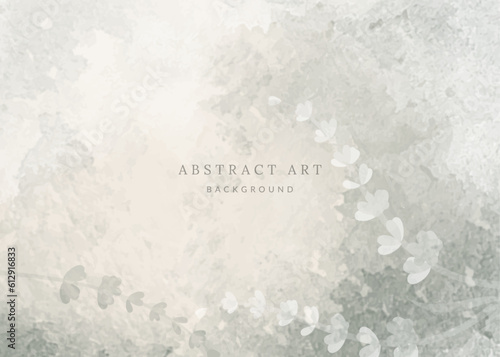 Watercolor abstract background in a natural green shade with floral elements.