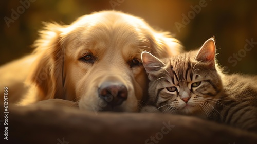 British shorthair and golden retriever friendly Generative AI