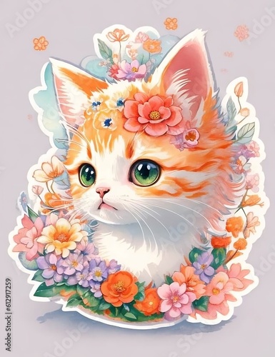 cat with flowers