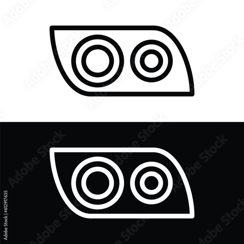 Car headlight icon in outline style isolated on white and black background