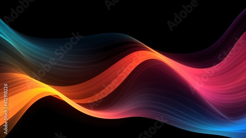 Abstract fluid 3D-rendered holographic iridescent neon curved wave in motion background on the black background. Gradient design element for banners, backgrounds, wallpapers, and covers. enerative ai