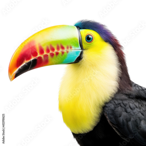  a Keeled Billed Toucan portrait, in various positions, rainforest color, Wildlife-themed, photorealistic illustrations in a PNG, cutout, and isolated. Generative AI