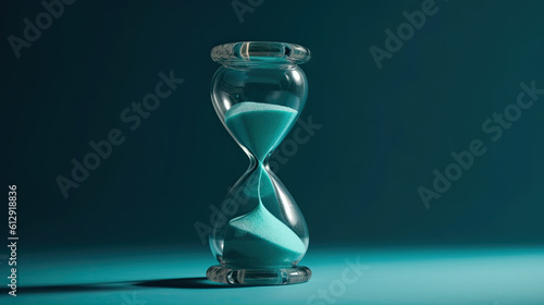 an hourglass isolated on light blue background. Generative AI