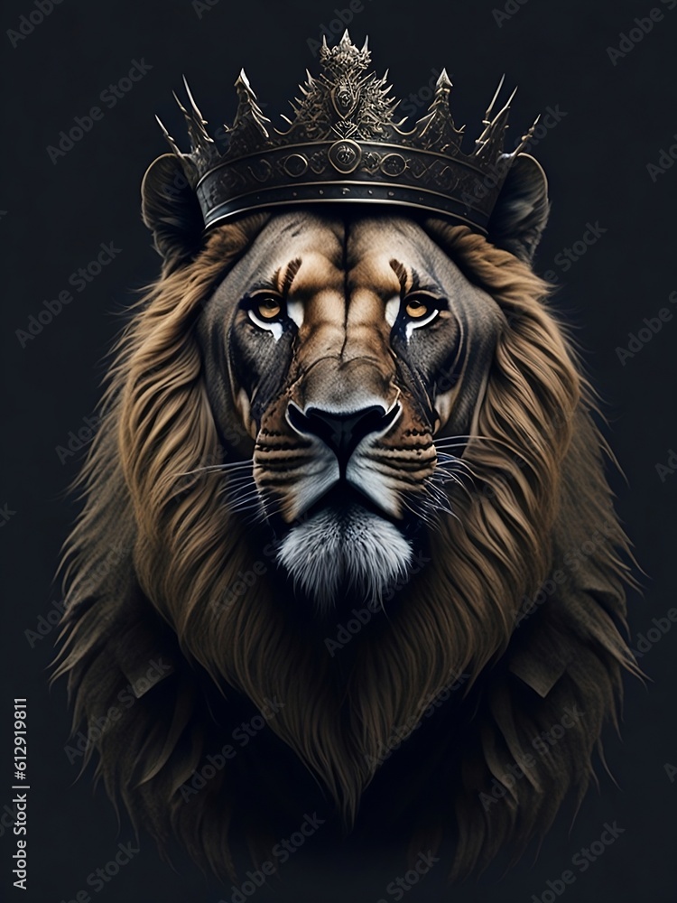 Lion with a crown on his head. Generative AI	