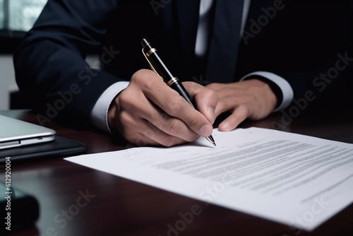 Man in a suit signing a contract created with Generative AI technology