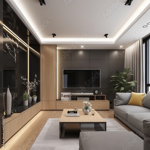 The living room decoration design is modern and simple, with a width of 4 meters and a length of 8 meters, and a balcony " AI Generated "