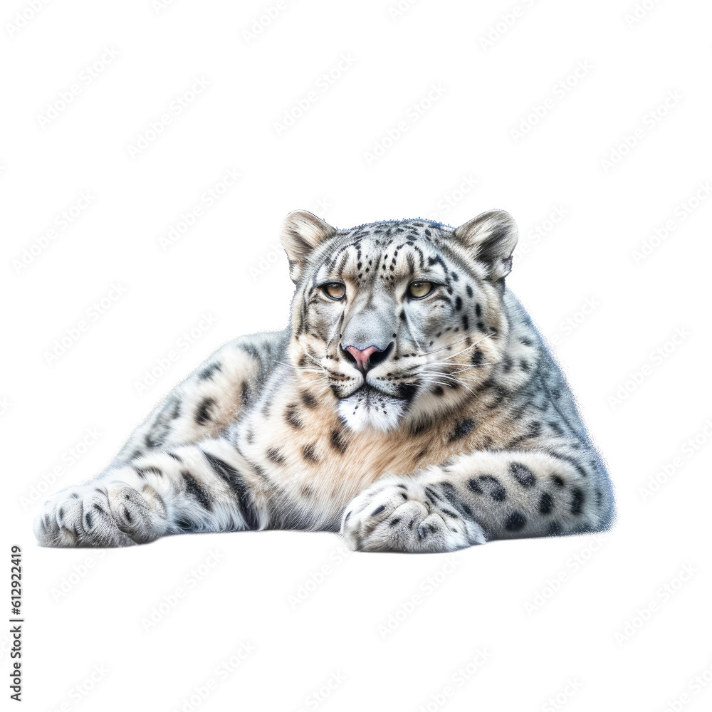 a Snow Leopard resting, full body, big cat, beautiful creature, Wildlife-themed, photorealistic illustrations in a PNG, cutout, and isolated. Generative AI a Snow Leopard resting, full body, big cat, beautiful creature, Wildlife-themed, photorealistic illustrations in a PNG, cutout, and isolated. Generative AI