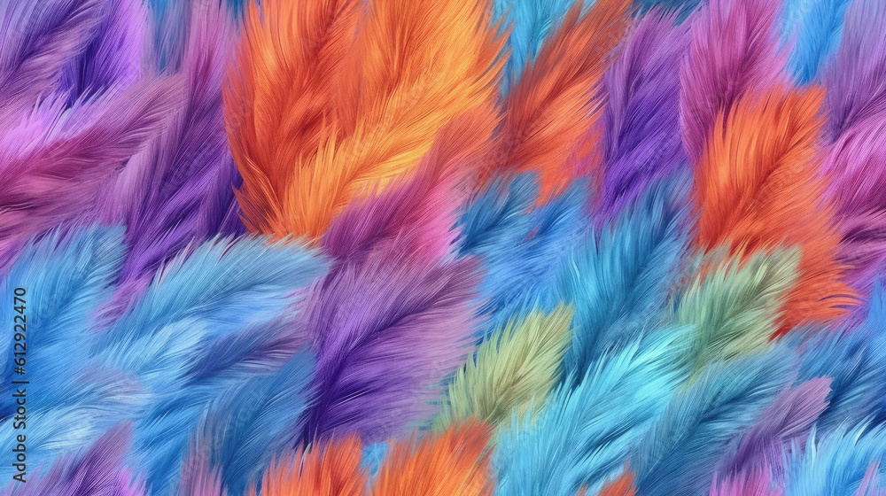 colorful seamless fluffy soft feathers background - by generative ai