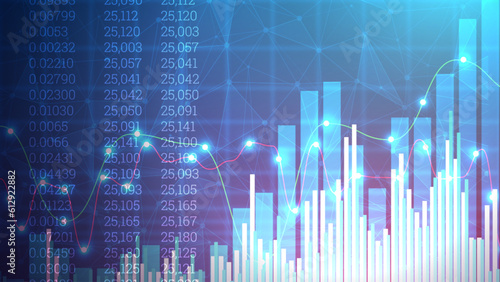 Stock market graph wallpaper for investment business concept. Successful financial graphic on blue background. Trading digital graphs in futuristic technology style