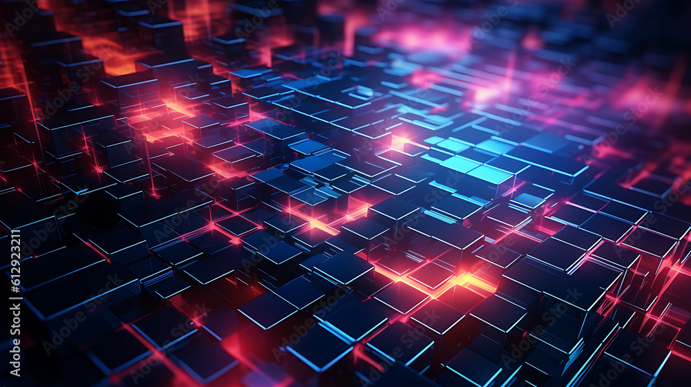 Abstract image of cubes background in blue and red toned.Created with Generative AI technology. Abstract image of cubes background in blue and red toned.Created with Generative AI technology.